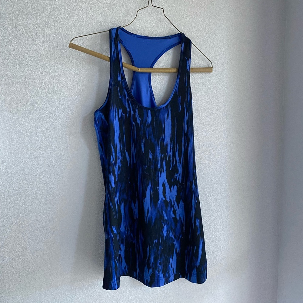 Lululemon Blue and Black Tie Dye Racerback Tank Top